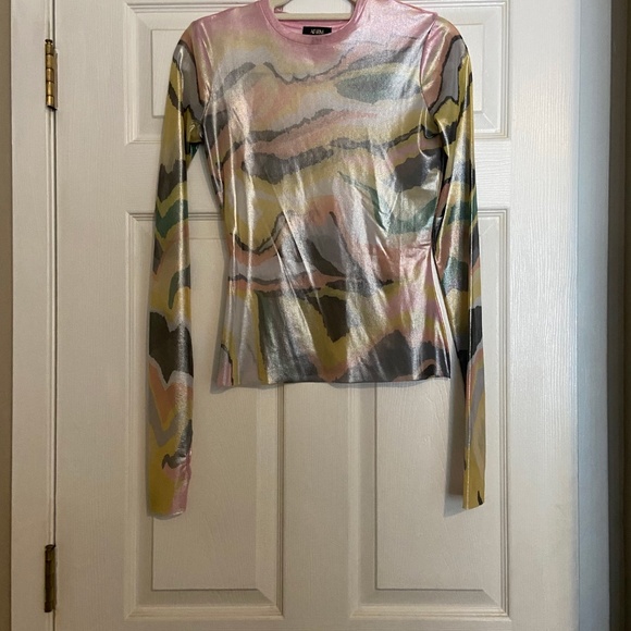 AFRM Kaylee Foil Print Top Soft Linear Abstract- NWOT - Picture 3 of 4